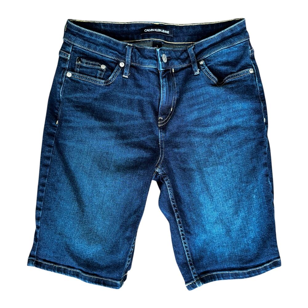 Calvin Klein Jeans Bermuda Shorts Size 6 Dark Wash Stretch Denim
